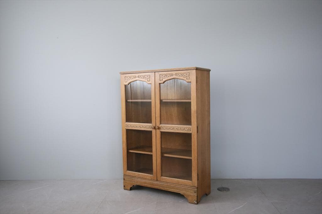 英国アンティーク木製ブックケースキャビネット/本棚/食器棚/飾り棚(91-254