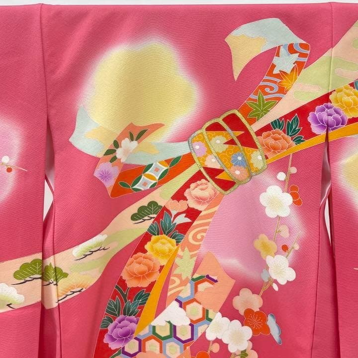 213 お宮参り 七五三 かけ着 着物 子供 一つ身 ピンク 正絹 熨斗目 梅