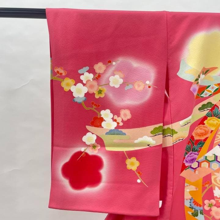 213 お宮参り 七五三 かけ着 着物 子供 一つ身 ピンク 正絹 熨斗目 梅
