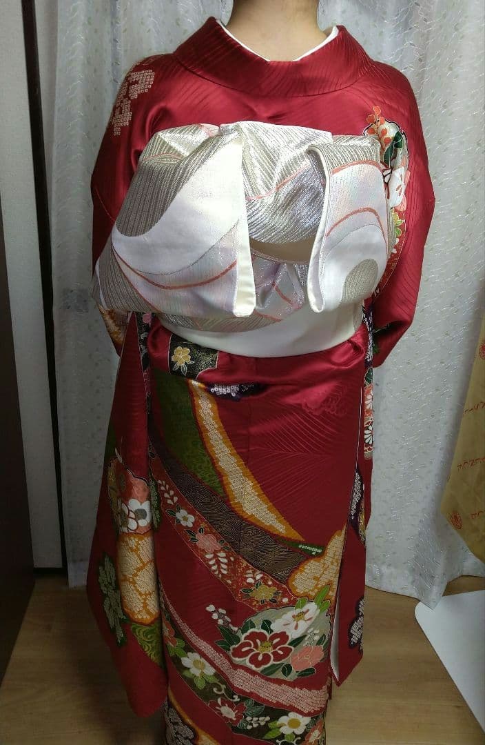 正絹中振袖・長襦袢・帯（帯揚げ/帯締め）フルセット/特殊包装袋付