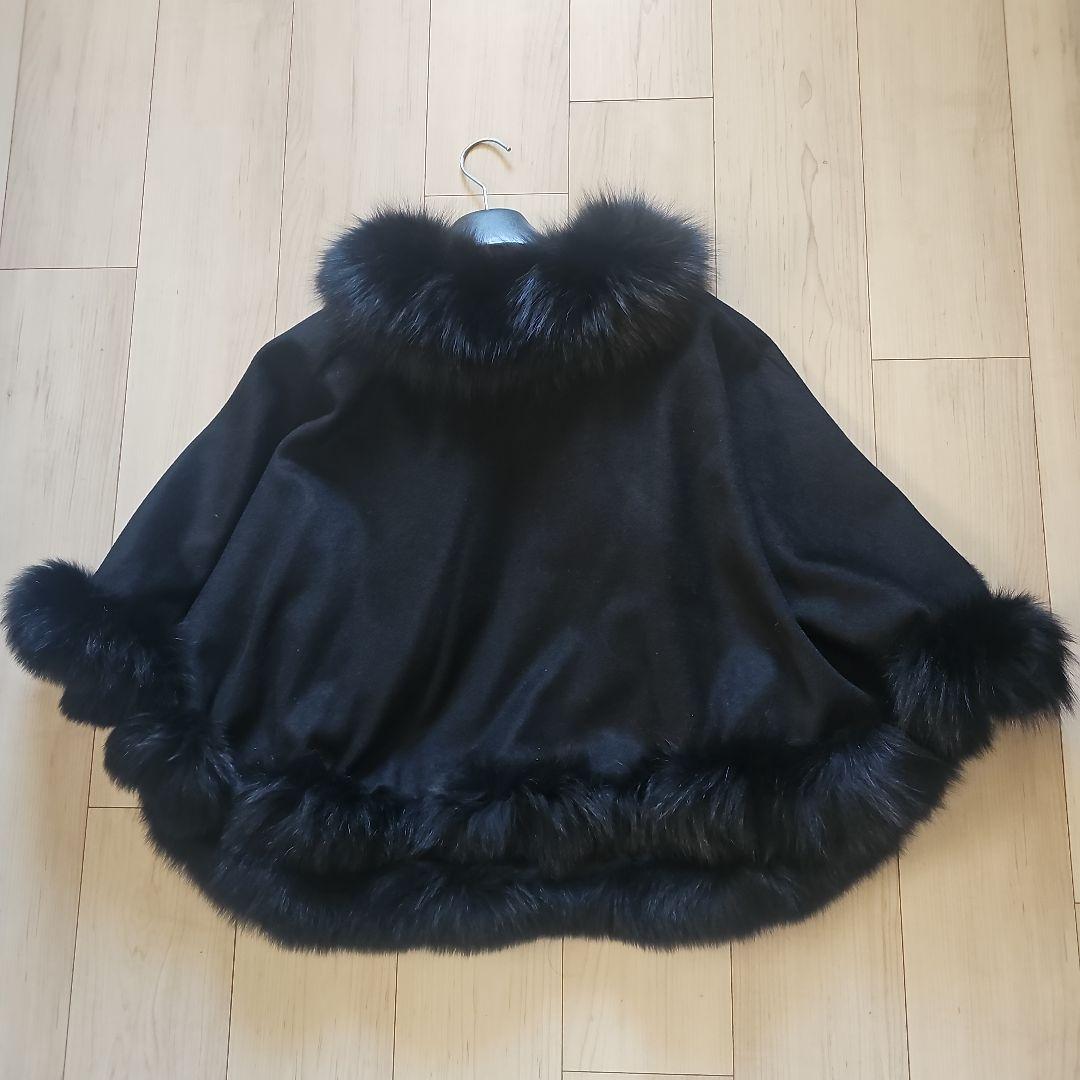 【美品】カシミヤ×フォックスファー　ポンチョ　サイズ M ブラック　美フォルム
