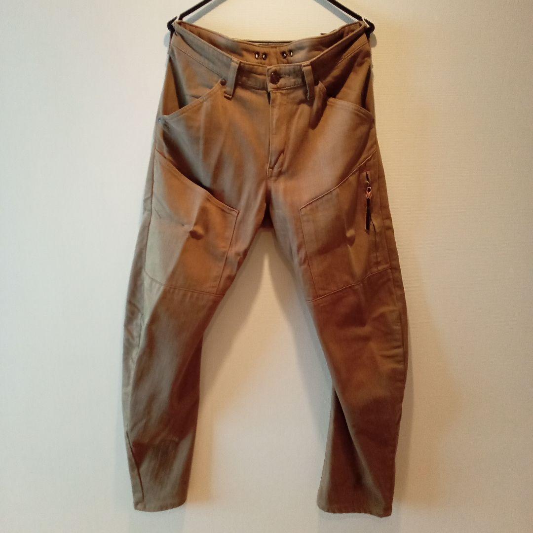 美品 56design x EDWIN ブラウンデニムカーゴ型ライダースパンツ