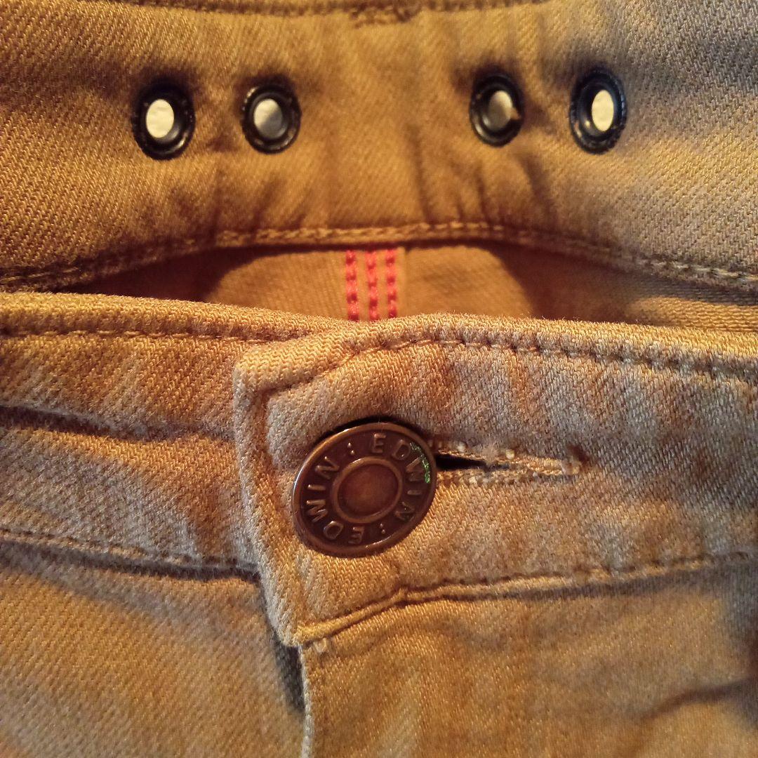 美品 56design x EDWIN ブラウンデニムカーゴ型ライダースパンツ