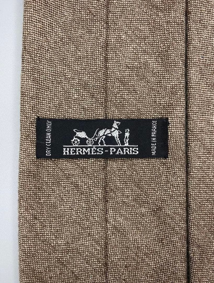 HERMES-PARIS ブラウン ネクタイ カシミア エルメス ソリッド