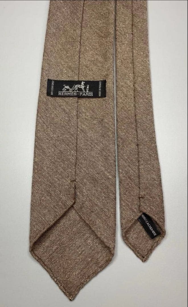 HERMES-PARIS ブラウン ネクタイ カシミア エルメス ソリッド
