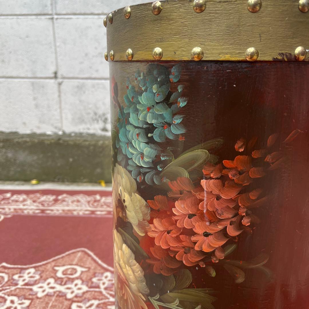 イタリア製 はビンテージ古雑貨◾️木製 トールペイント ゴミ箱 ダストボックス