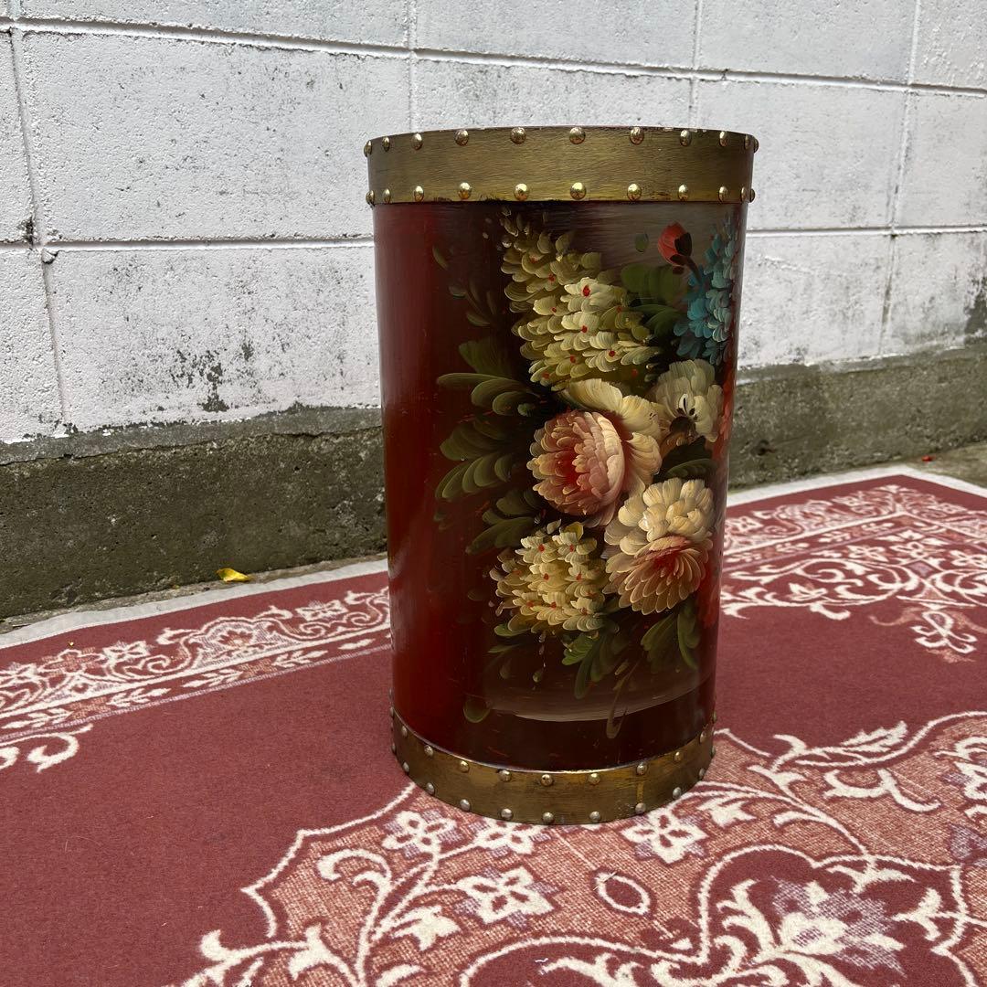 イタリア製 はビンテージ古雑貨◾️木製 トールペイント ゴミ箱 ダストボックス