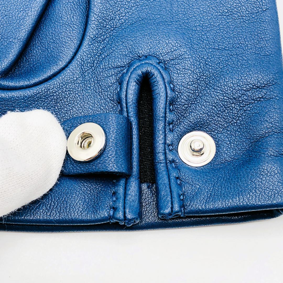 HERMES エルメス レザーグローブ Hモチーフ 手袋 ネイビー 美品