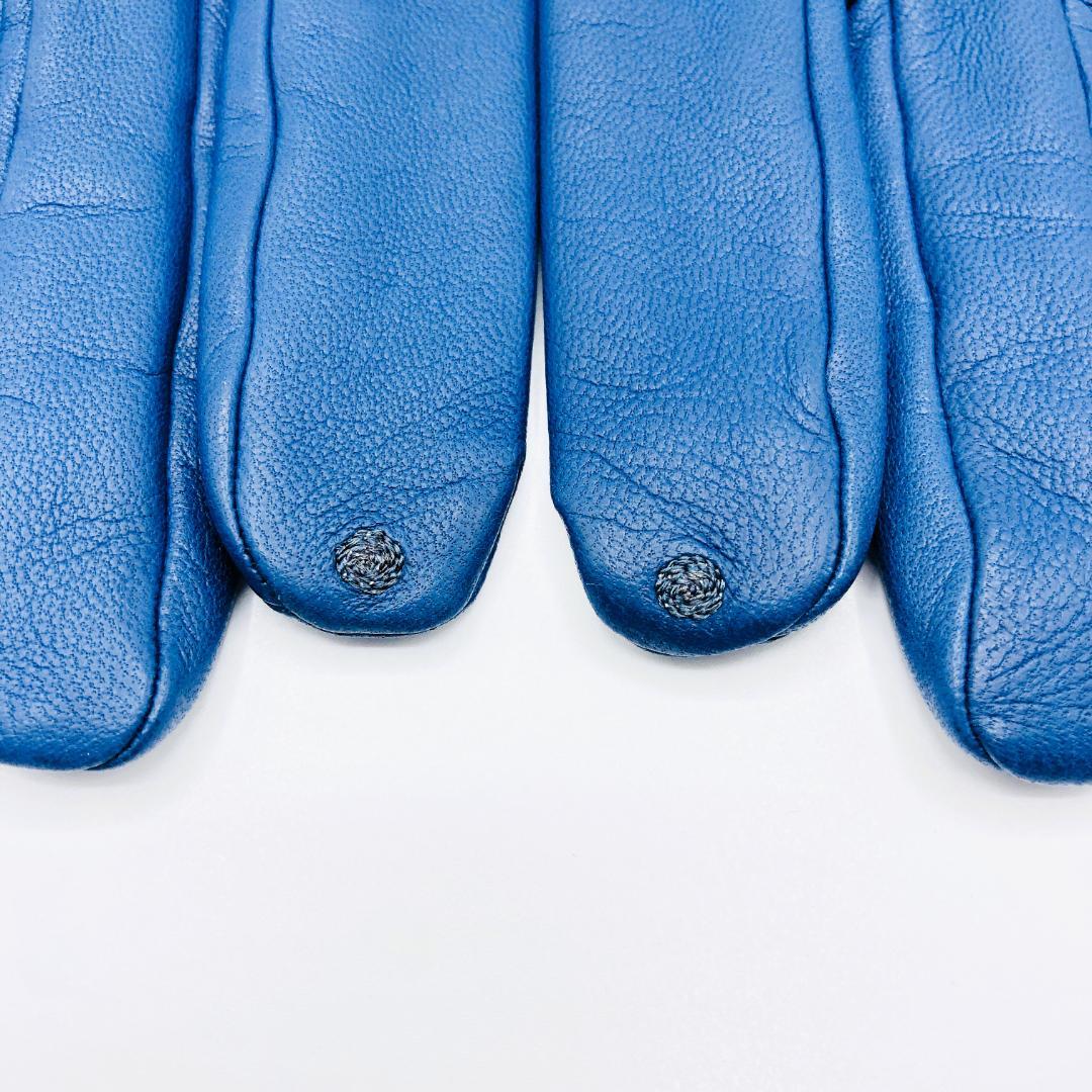 HERMES エルメス レザーグローブ Hモチーフ 手袋 ネイビー 美品