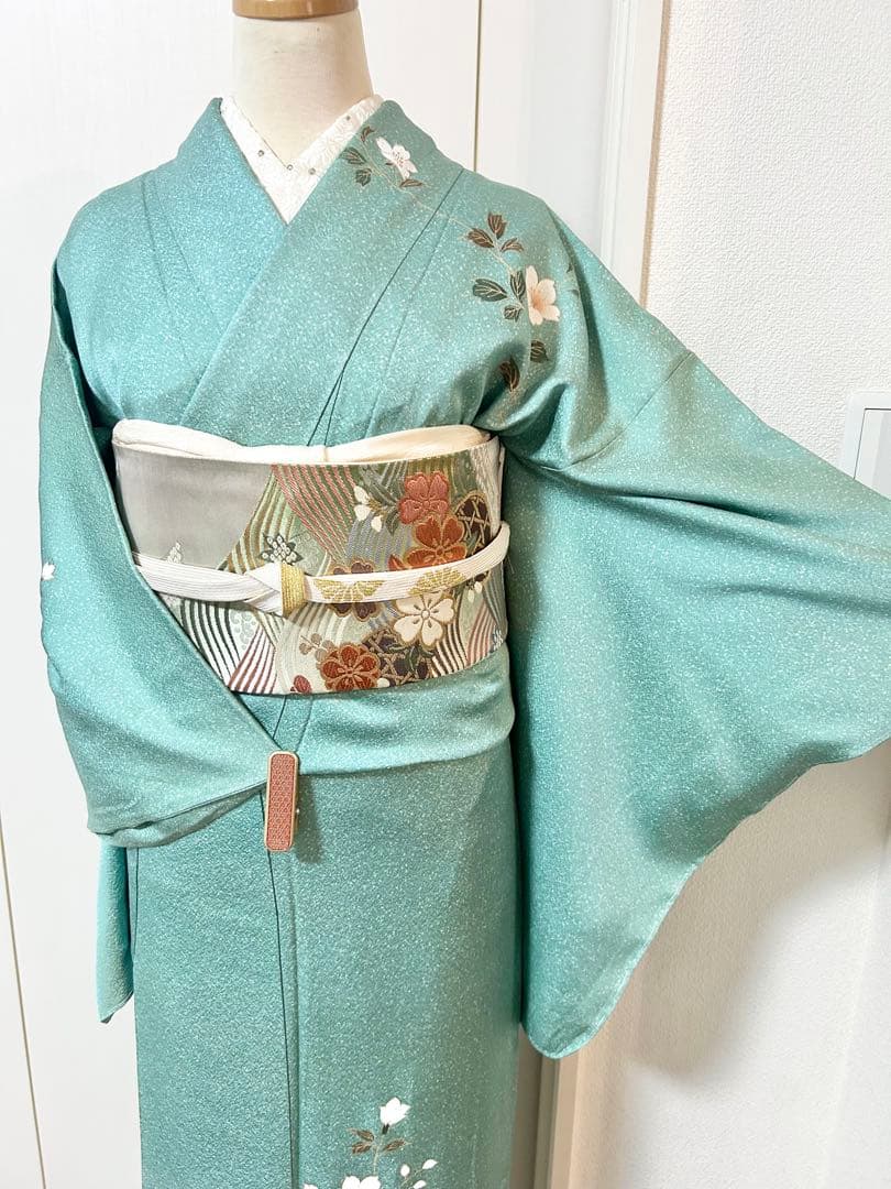 美品　裄丈長め　しつけ糸付き　正絹訪問着　フルセット4点　入学式　お宮参り