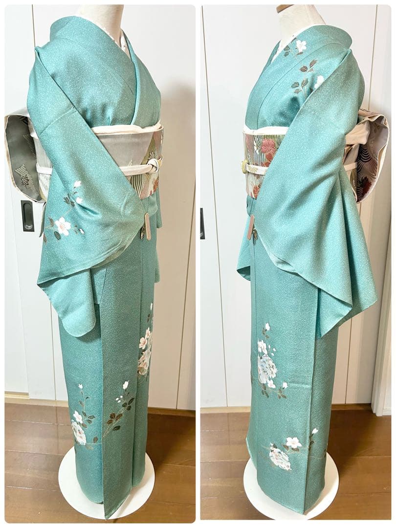 美品　裄丈長め　しつけ糸付き　正絹訪問着　フルセット4点　入学式　お宮参り