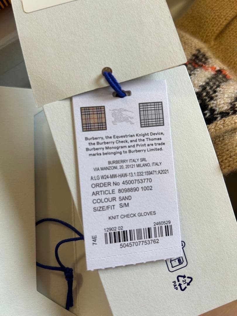 BURBERRY チェック カシミアブレンド グローブ サンド