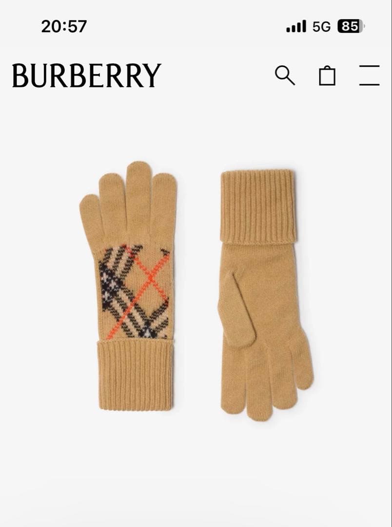 BURBERRY チェック カシミアブレンド グローブ サンド