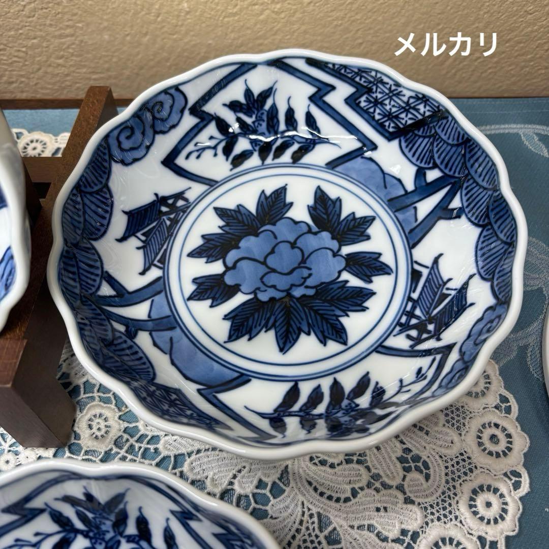 源右衛門窯　染付牡丹見込　吉祥　祥瑞　鉢　向付　5客1セット