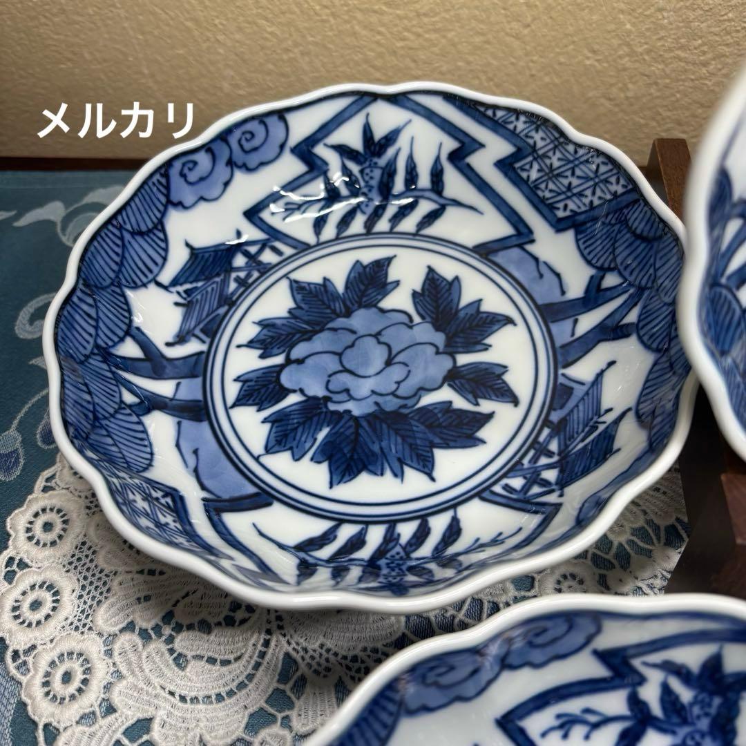 源右衛門窯　染付牡丹見込　吉祥　祥瑞　鉢　向付　5客1セット