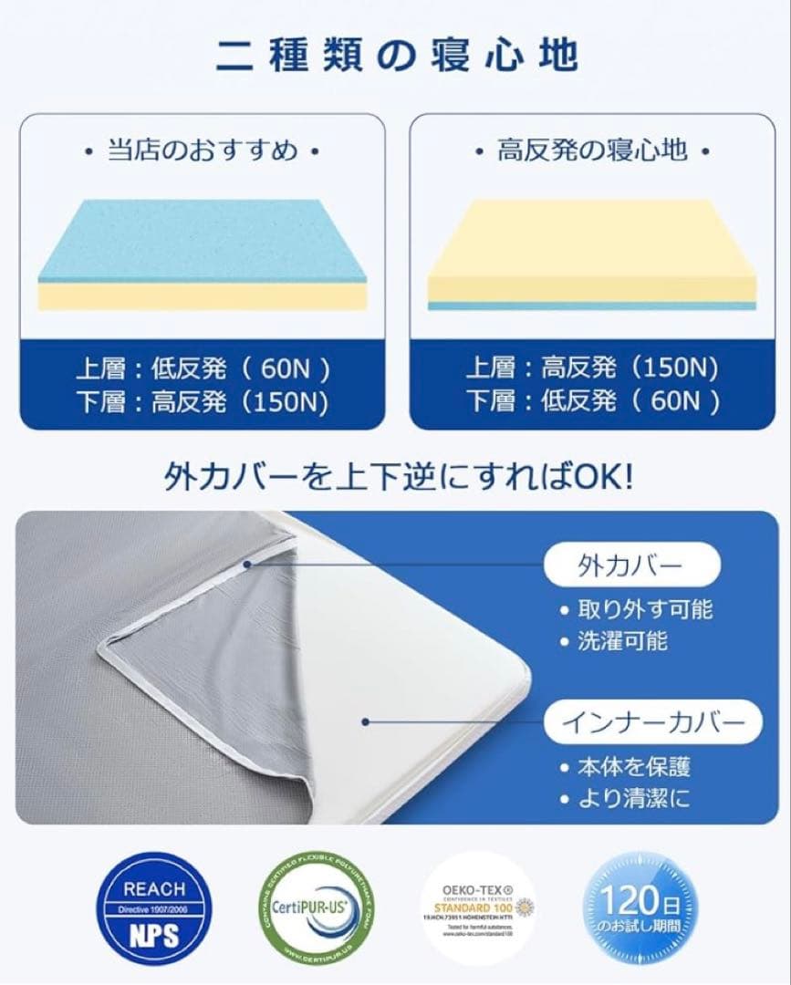 高反発マットレス 低反発マットレス 2層構造 腰痛 マットレス ダブルサイズ
