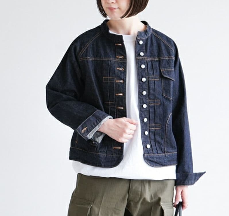si-si-si confort デニムジャケット バンドカラー インディゴ M