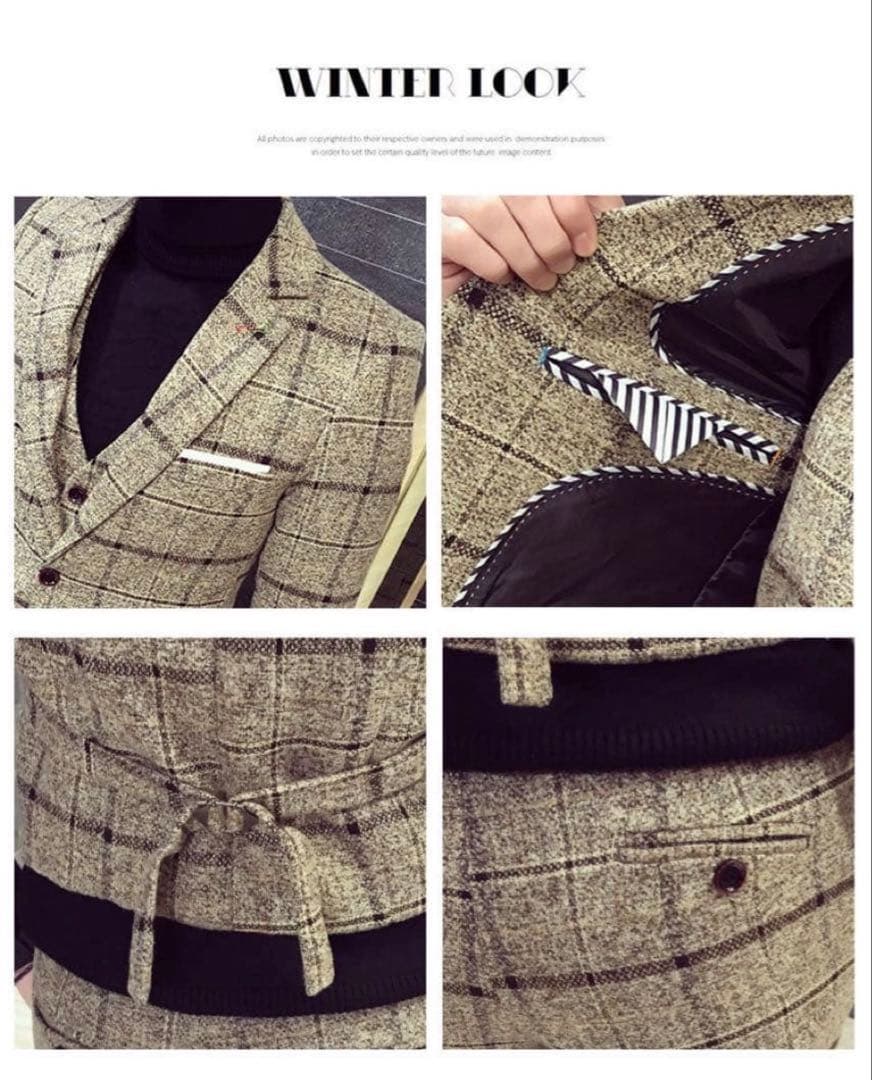 特大　スーツ 3点セット　ベスト　パンツ　ジャケット　チェック セットアップ