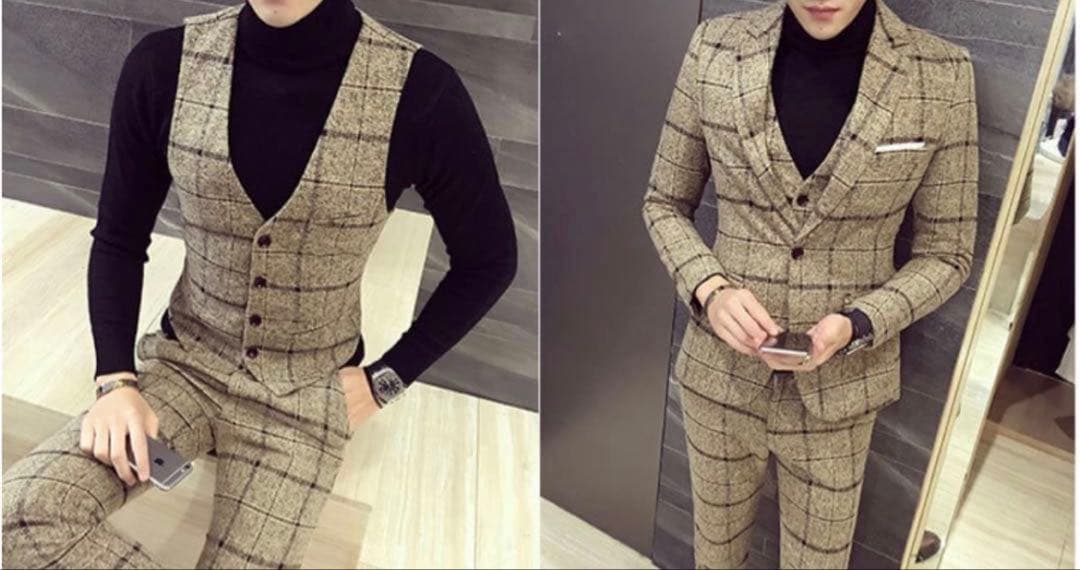 特大　スーツ 3点セット　ベスト　パンツ　ジャケット　チェック セットアップ