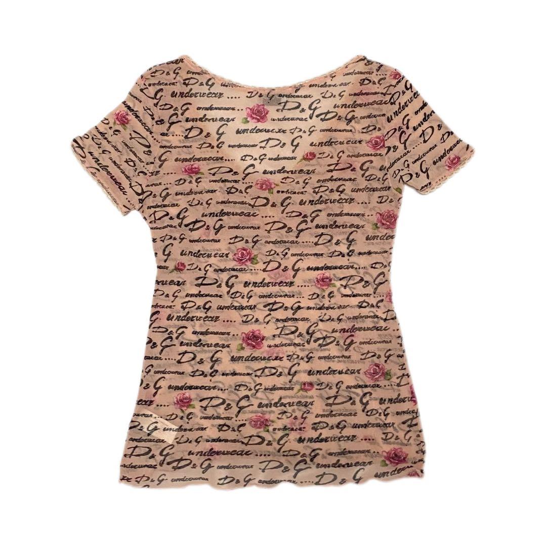 D&G 花柄　ローズ　ロゴ　シアー　tシャツ　バラ　ピンク　ヴィンテージ