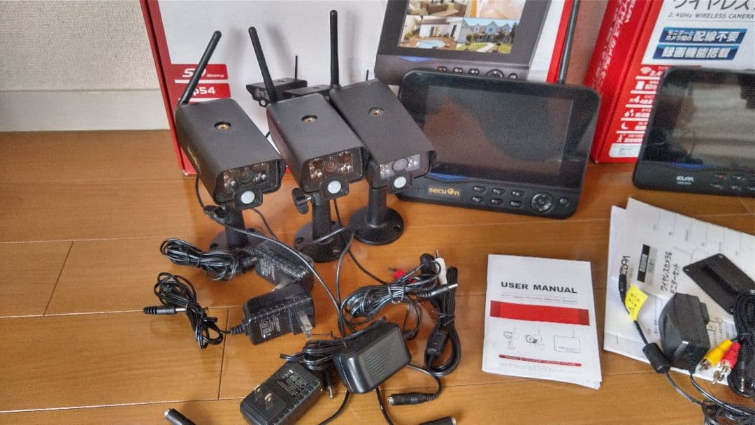 まとめて 2.4GHzデジタル信号式 モニター ワイヤレス 防犯カメラ セット