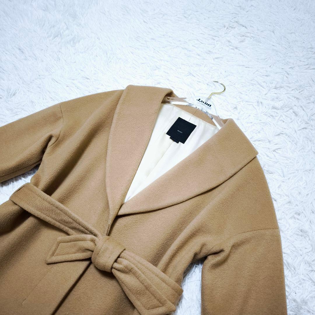 未使用級EFFEBEAMS カシミヤ100% ベルテッドロングコートキャメル36