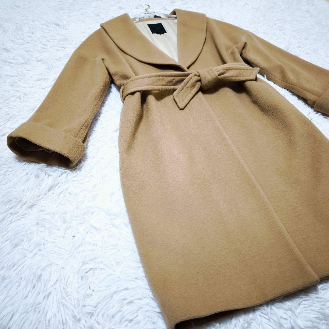 未使用級EFFEBEAMS カシミヤ100% ベルテッドロングコートキャメル36