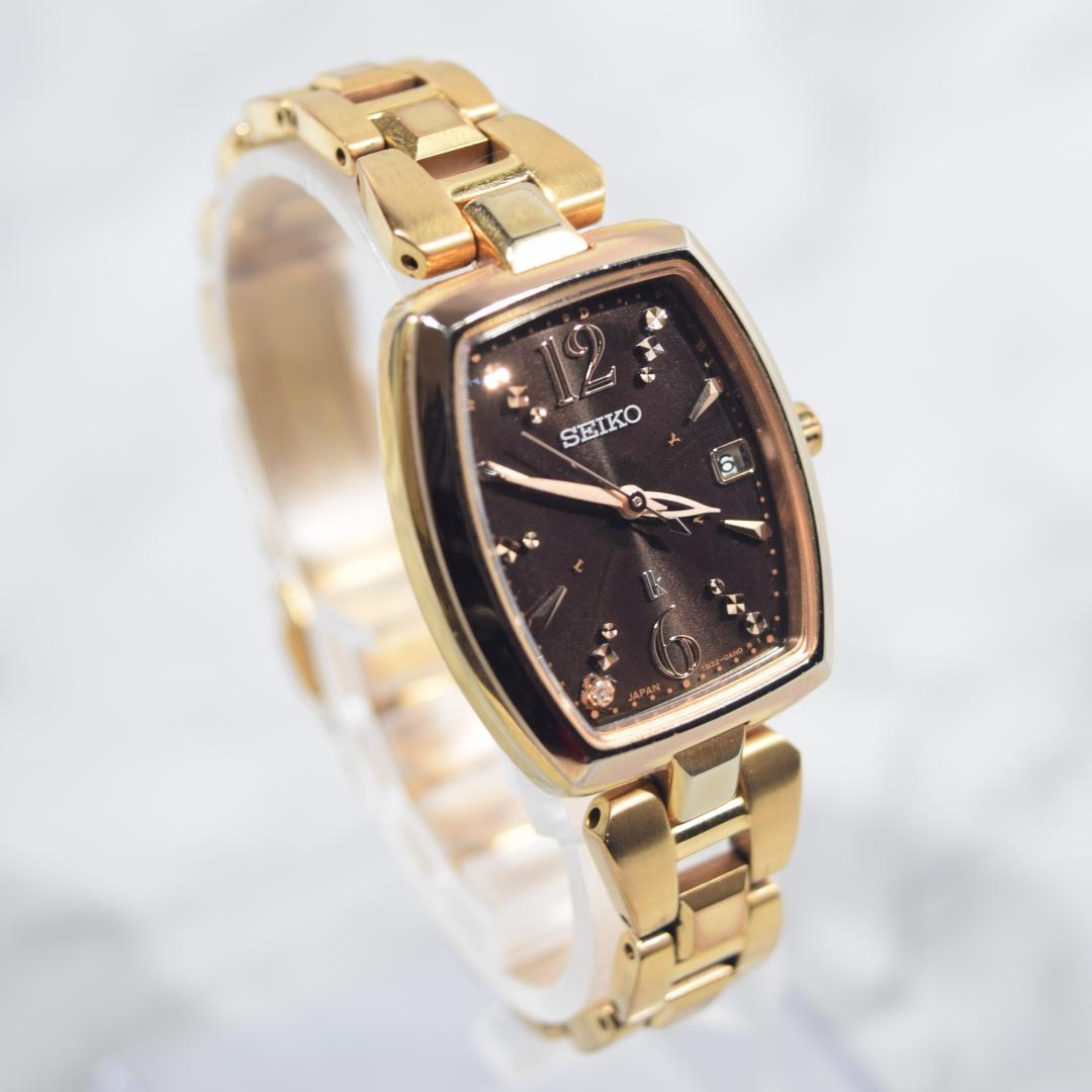 美品 SEIKO セイコー ルキア 電波ソーラー レディース黒金 ダイヤ付き