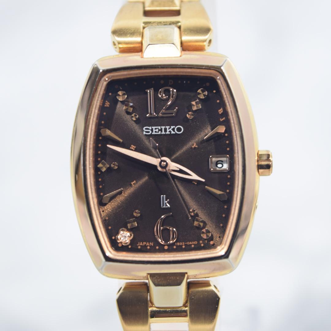 美品 SEIKO セイコー ルキア 電波ソーラー レディース黒金 ダイヤ付き