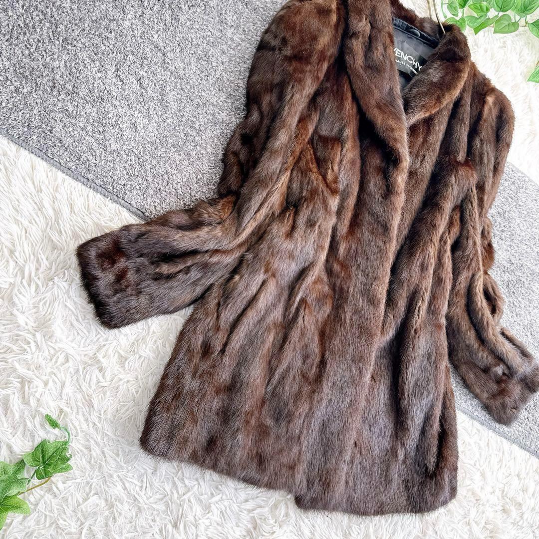 高級　ジバンシー　サガミンク　毛皮　ミンク　ダークブラウン　リアルファーコート
