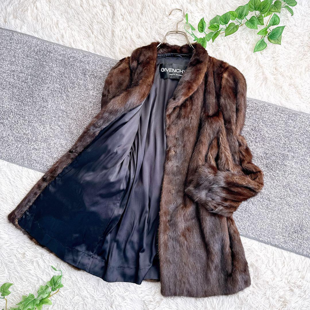 高級　ジバンシー　サガミンク　毛皮　ミンク　ダークブラウン　リアルファーコート