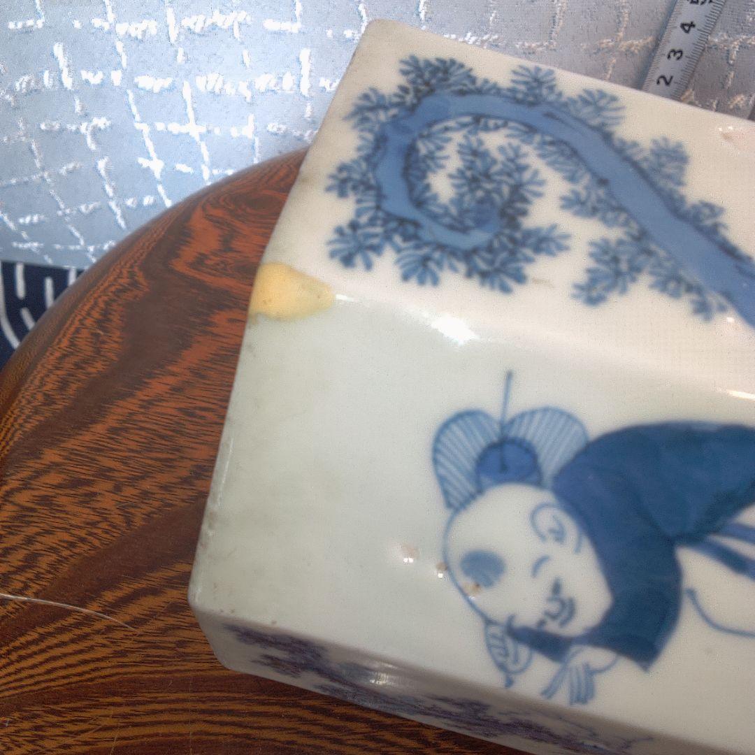 骨董５青い絵柄の八角形陶器鉢