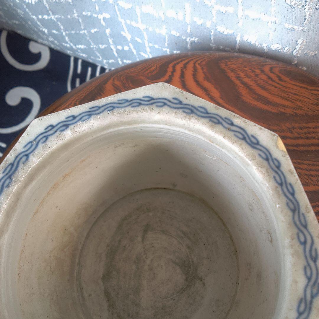 骨董５青い絵柄の八角形陶器鉢