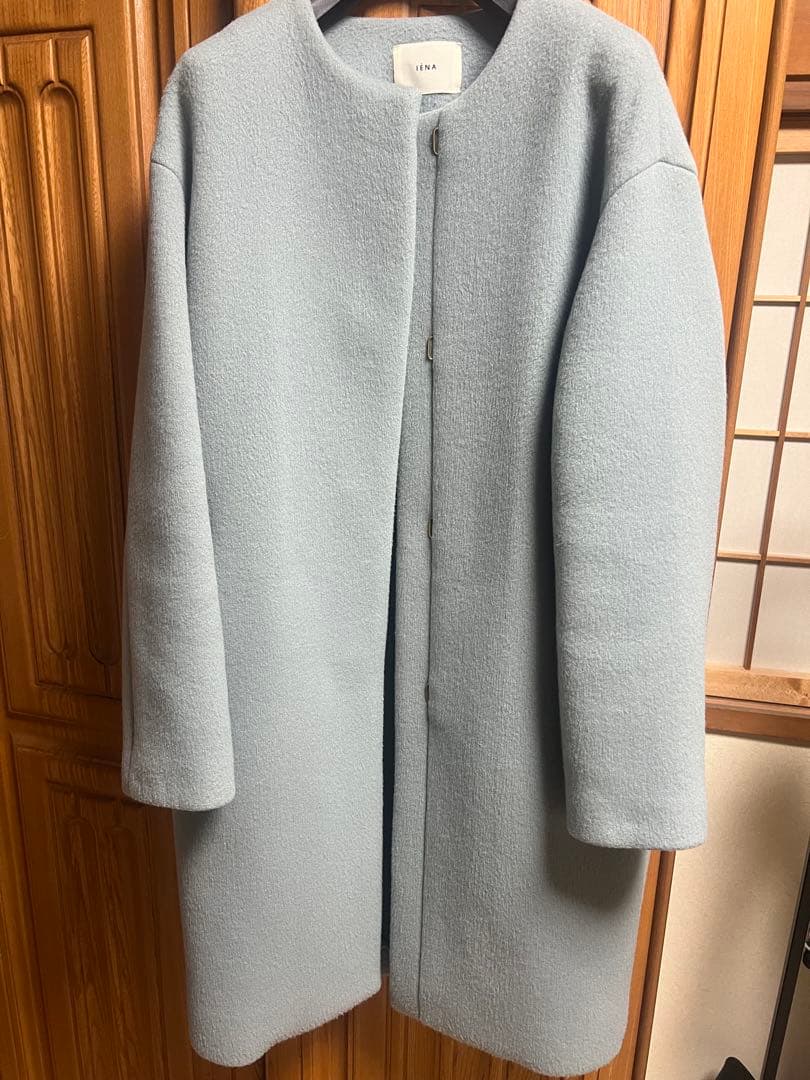 IENA イエナ ラムウールノーカラーコート 34 サックスブルー