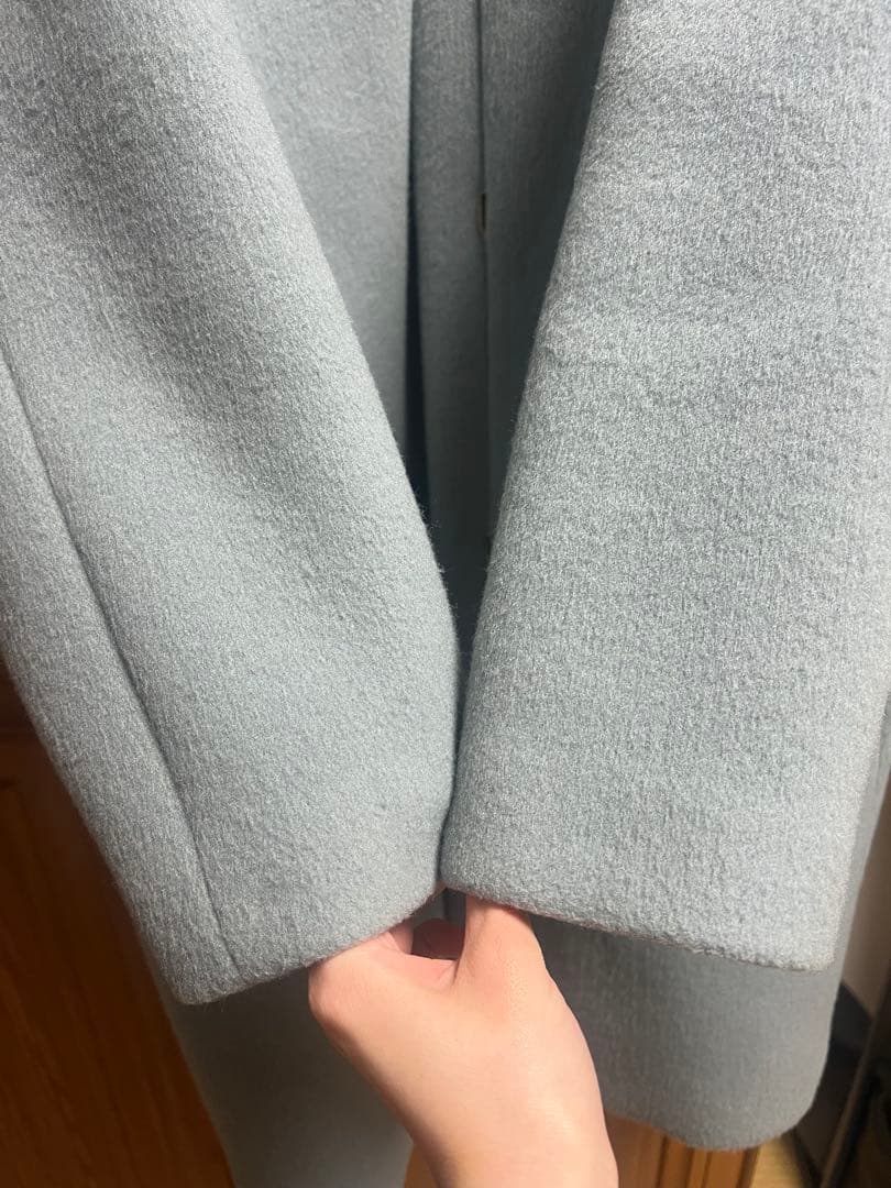 IENA イエナ ラムウールノーカラーコート 34 サックスブルー