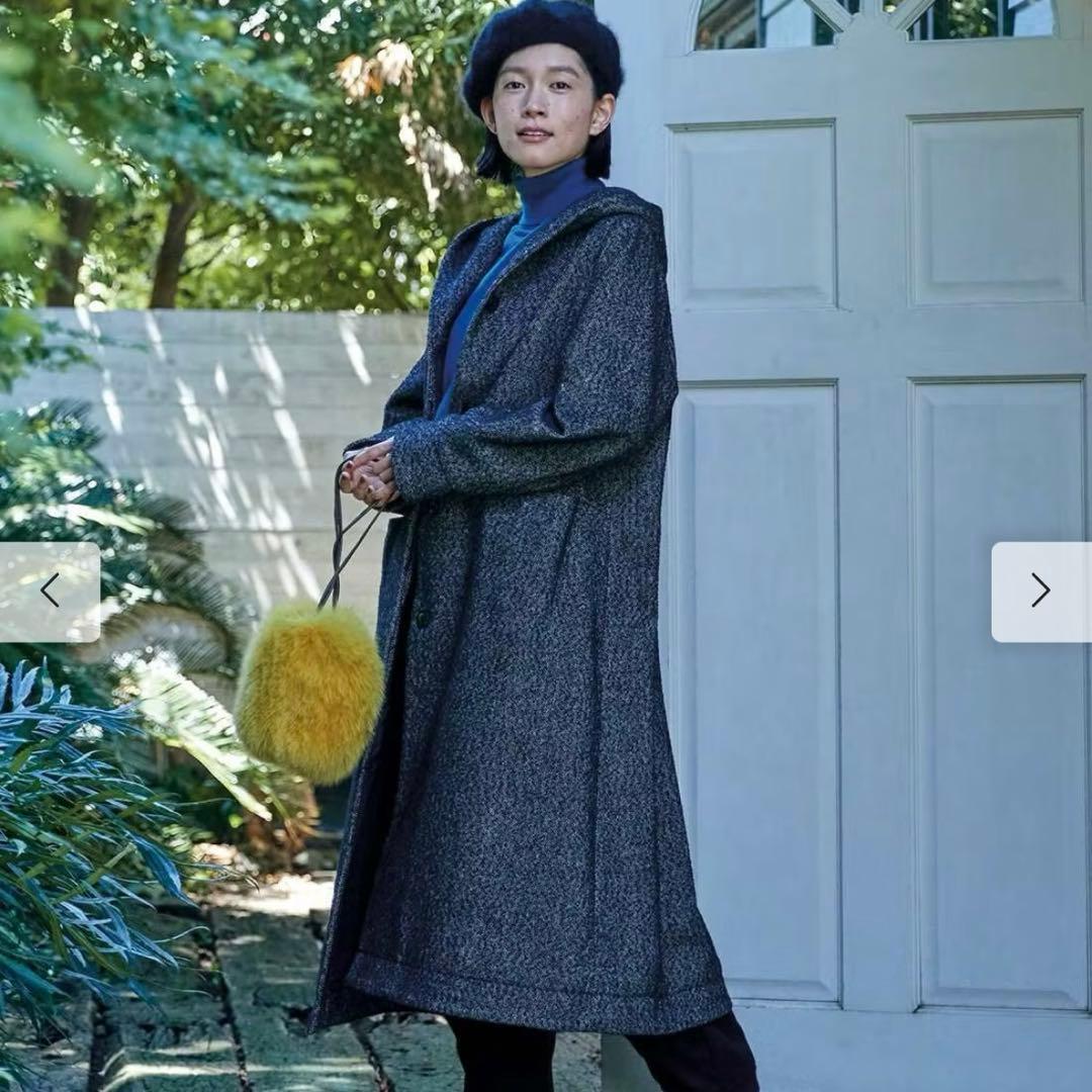 【極美品】サニークラウズ ざっくりツイードのフードコート黒 3L 希少サイズ