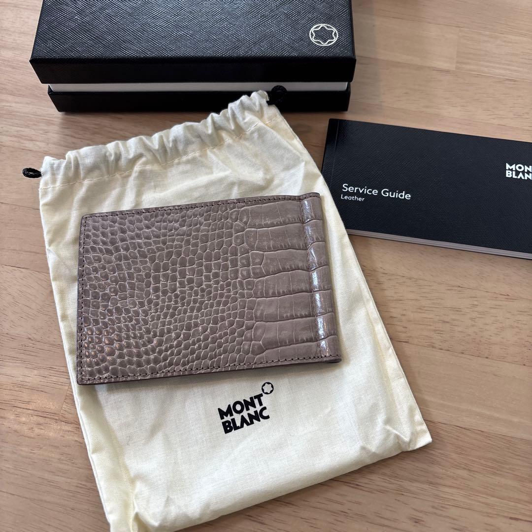 【リン】新品未使用MONTBLANC レザー 二つ折財布 マネークリップ