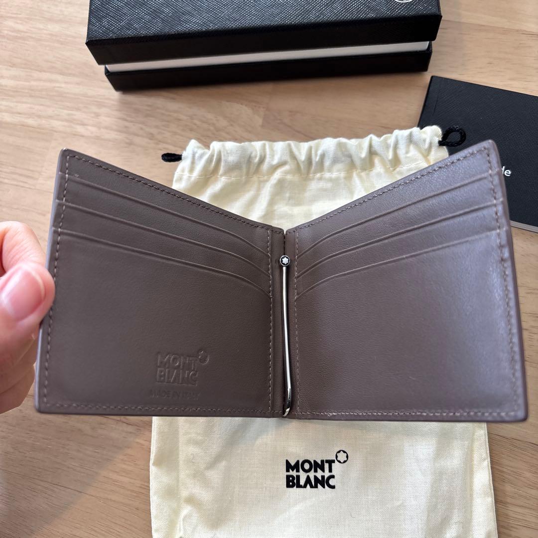 【リン】新品未使用MONTBLANC レザー 二つ折財布 マネークリップ