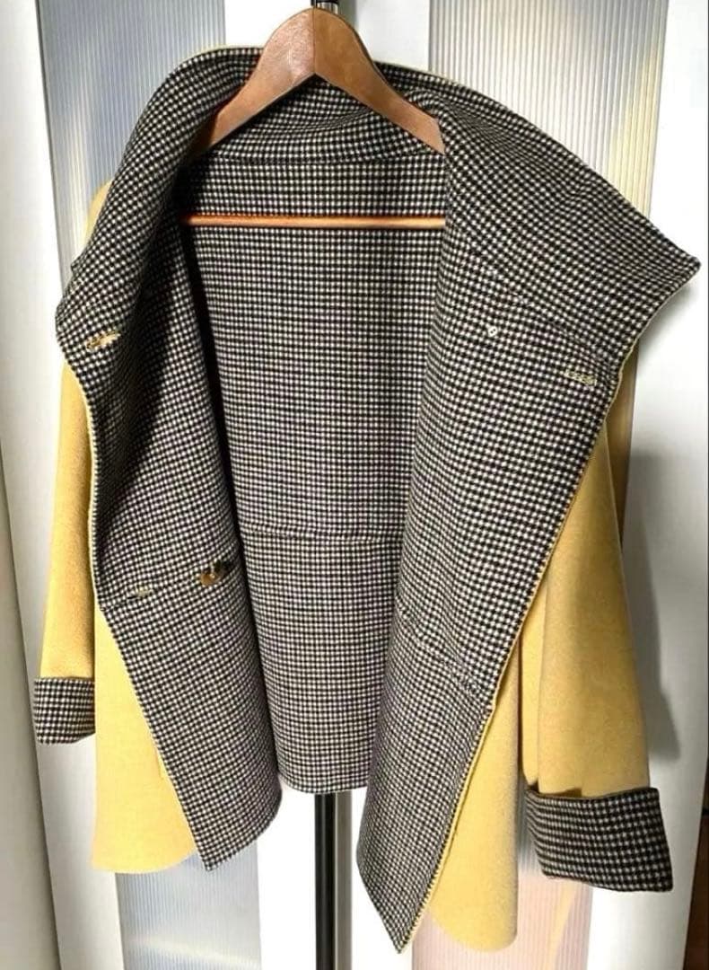 【SHIPS any】リバー スタンドカラー ポンチョ ショートコート 黄色