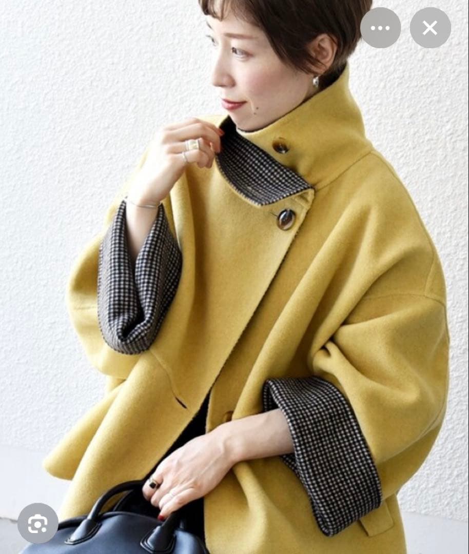 【SHIPS any】リバー スタンドカラー ポンチョ ショートコート 黄色