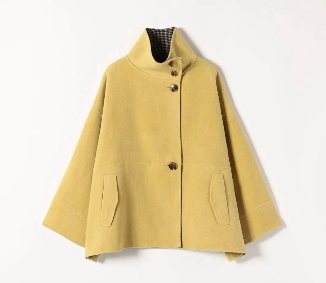 【SHIPS any】リバー スタンドカラー ポンチョ ショートコート 黄色
