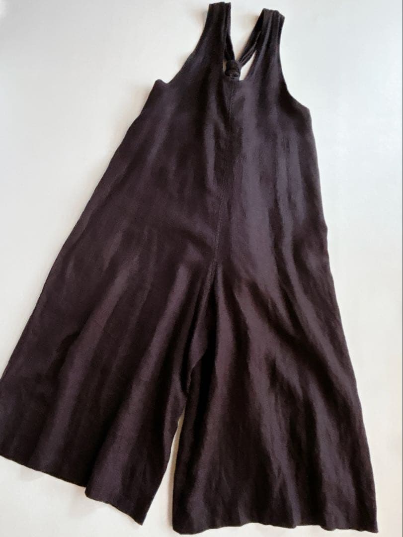 YARRA ヤラ ⿻ バックシャン リネン サロペット 黒 ルーズ 麻 ゆったり