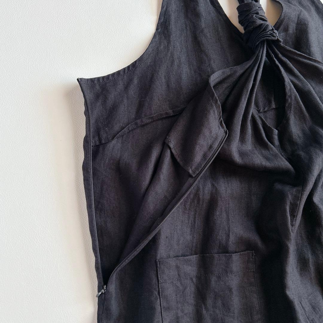 YARRA ヤラ ⿻ バックシャン リネン サロペット 黒 ルーズ 麻 ゆったり