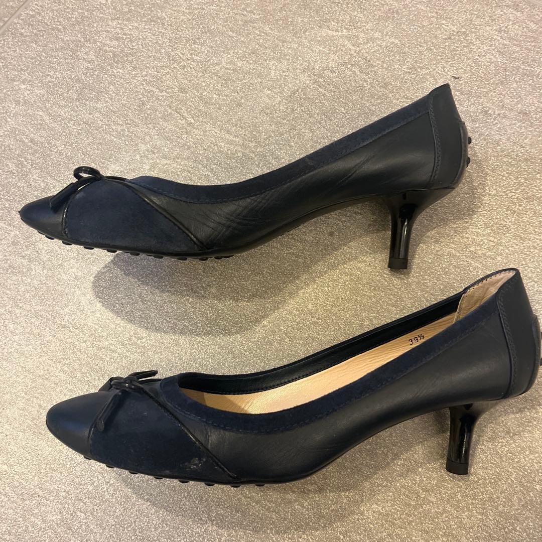 TOD'S ネイビー リボン付きバレリーナシューズ　39.5