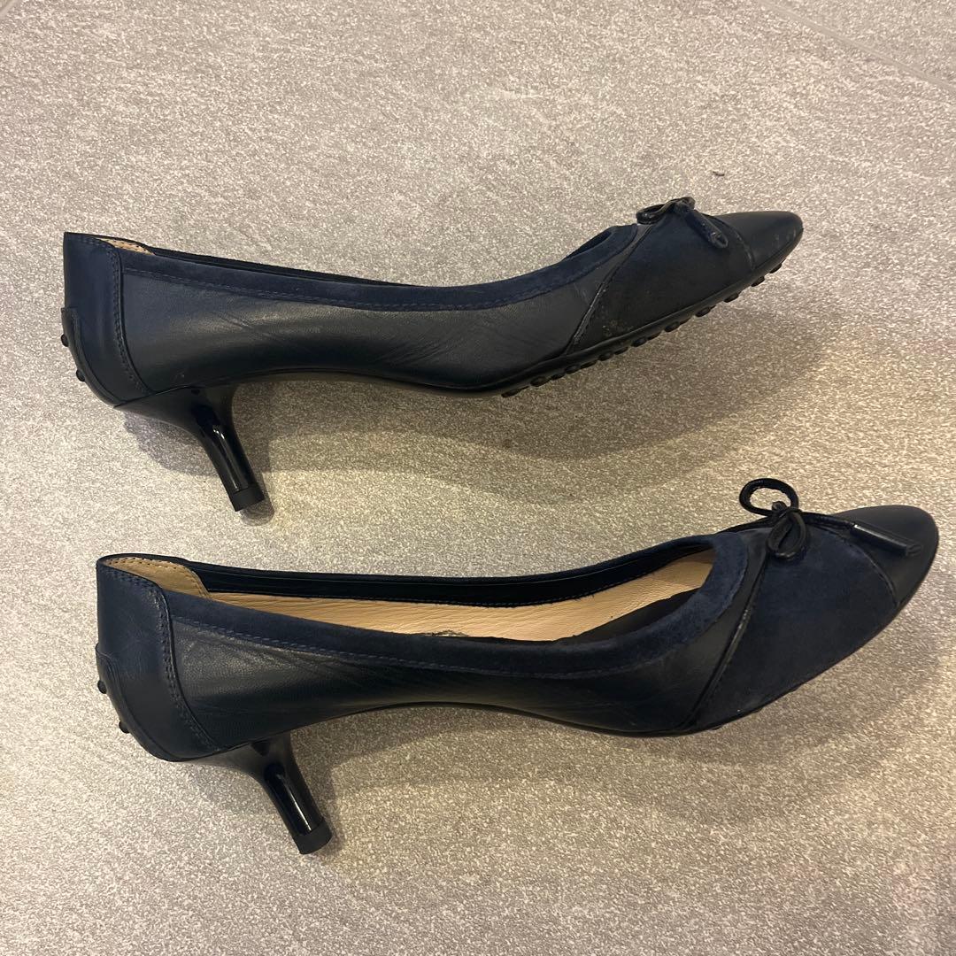 TOD'S ネイビー リボン付きバレリーナシューズ　39.5