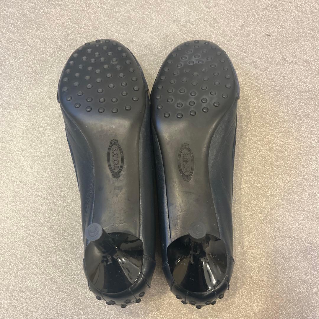 TOD'S ネイビー リボン付きバレリーナシューズ　39.5
