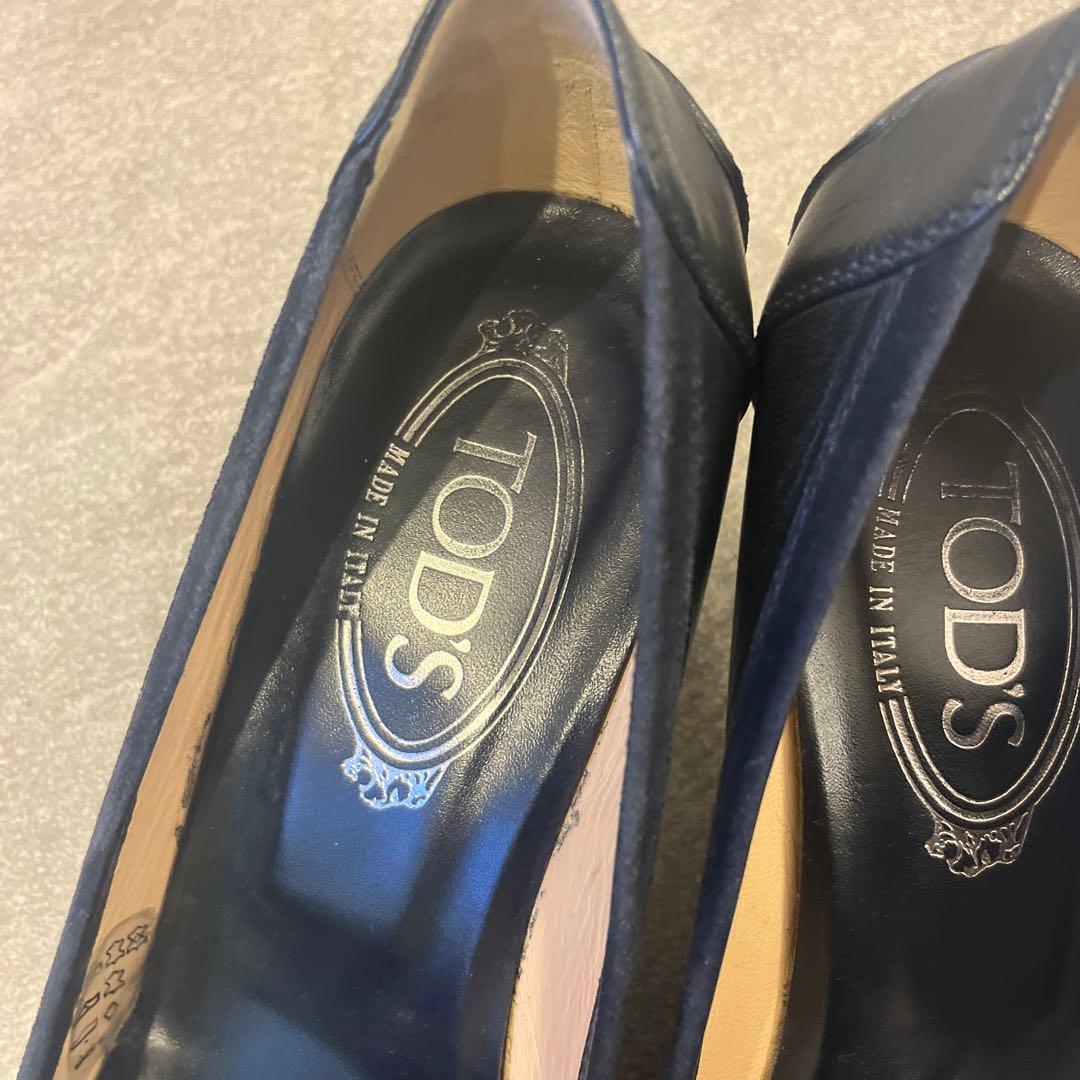 TOD'S ネイビー リボン付きバレリーナシューズ　39.5