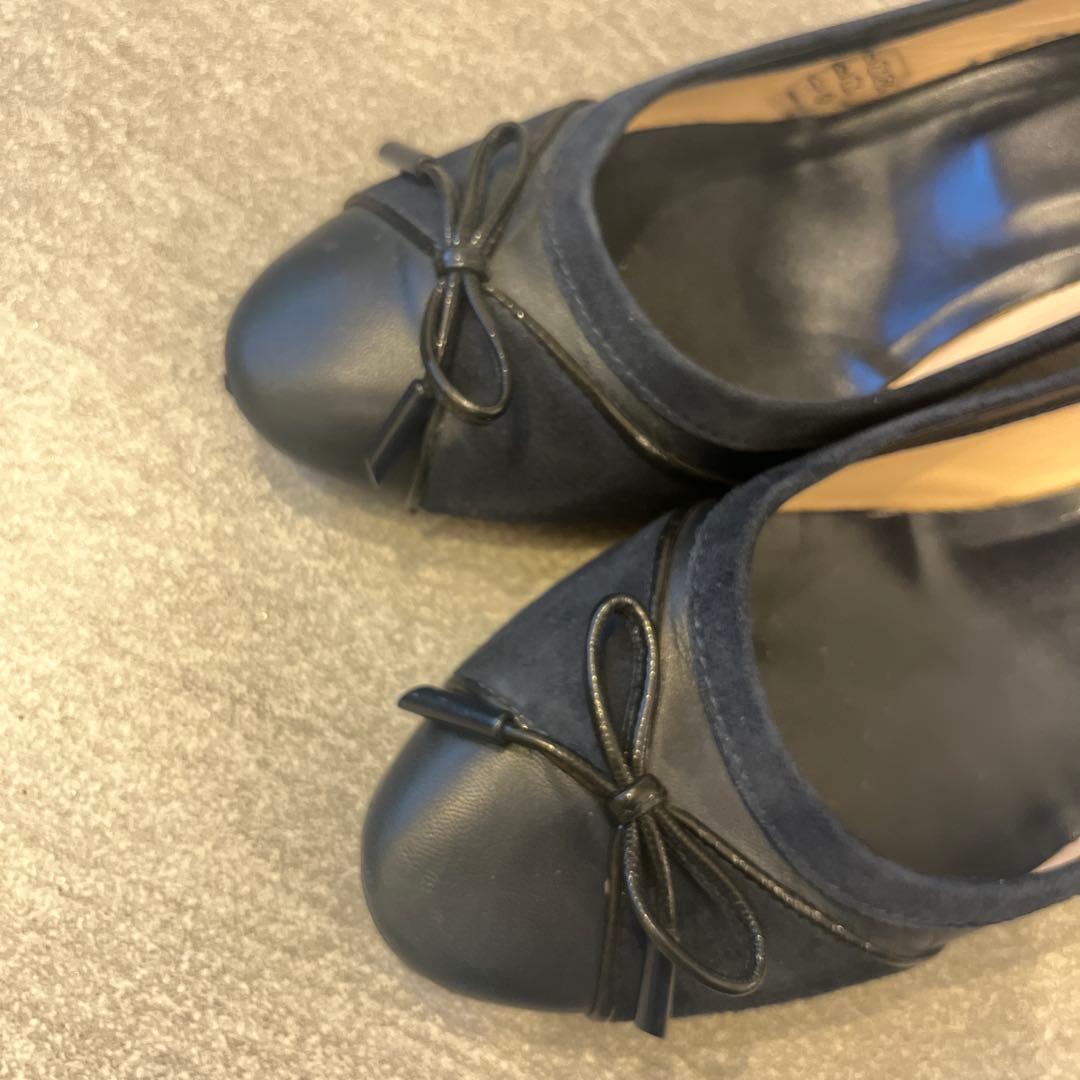 TOD'S ネイビー リボン付きバレリーナシューズ　39.5
