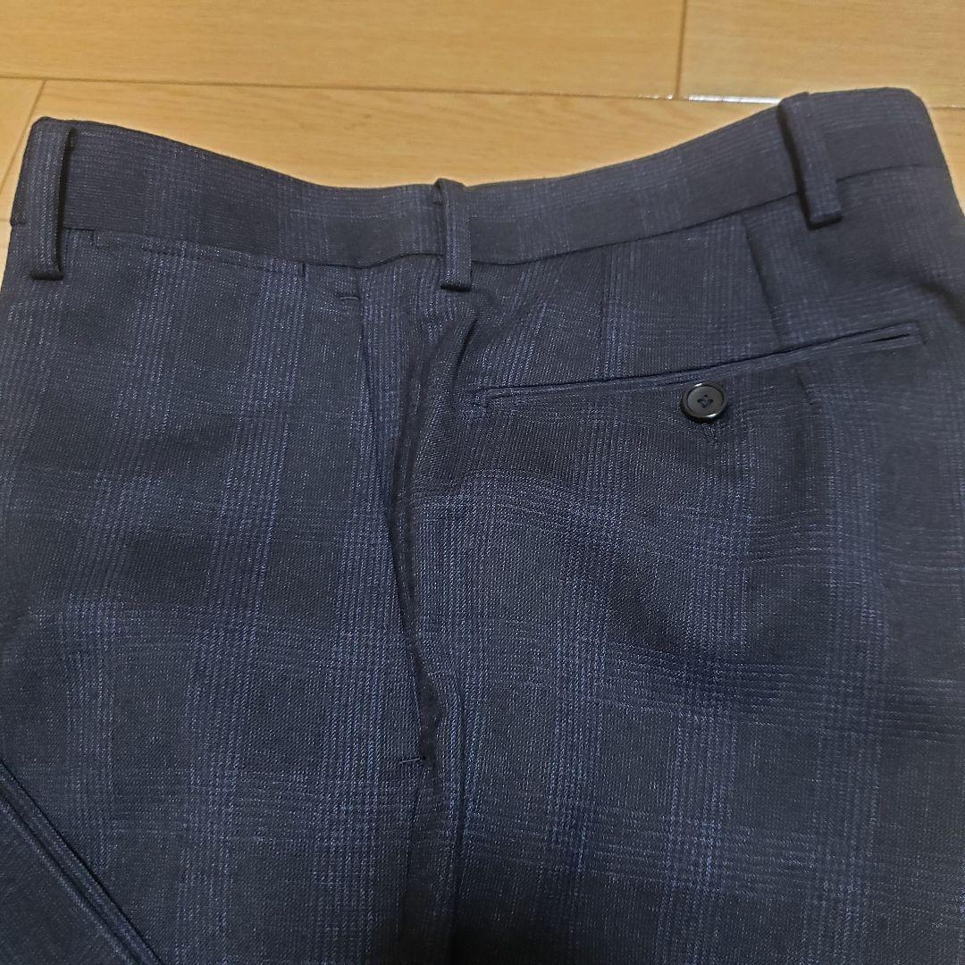 極美品】EDIFICEエディフィス/チェック柄/裾ダブルスラックス44ネイビー