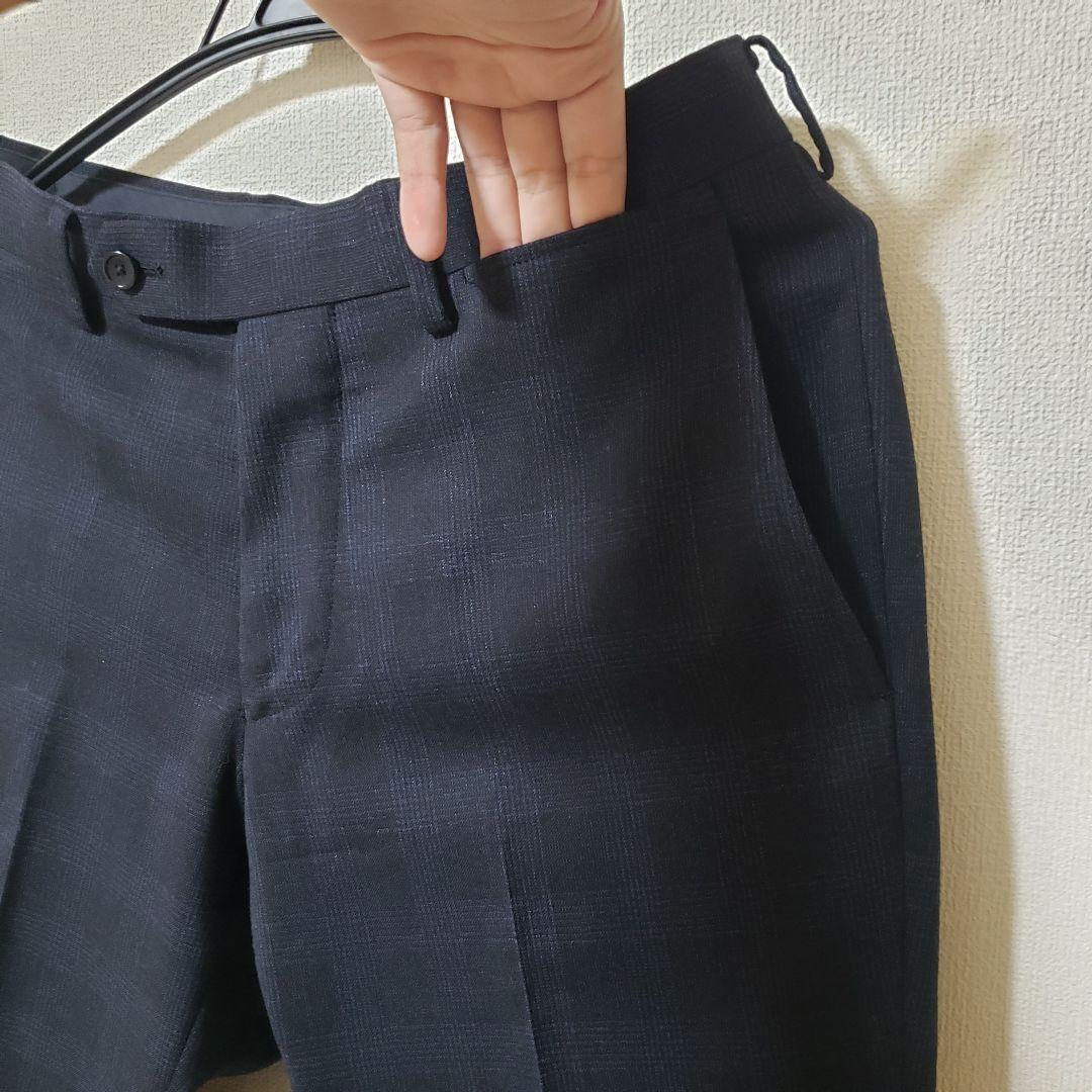 極美品】EDIFICEエディフィス/チェック柄/裾ダブルスラックス44ネイビー